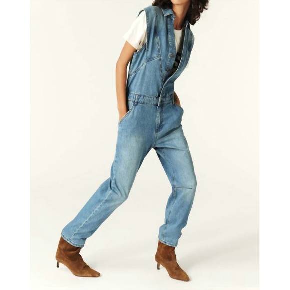 NEW BA&SH figo sleeveless jumpsuit in denim - Picture 2 of 5